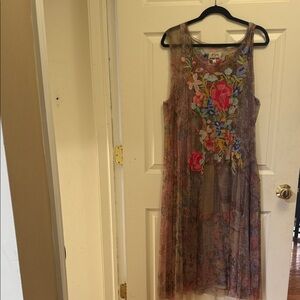 Johnny Was Multicolor Embroidered Mesh Top